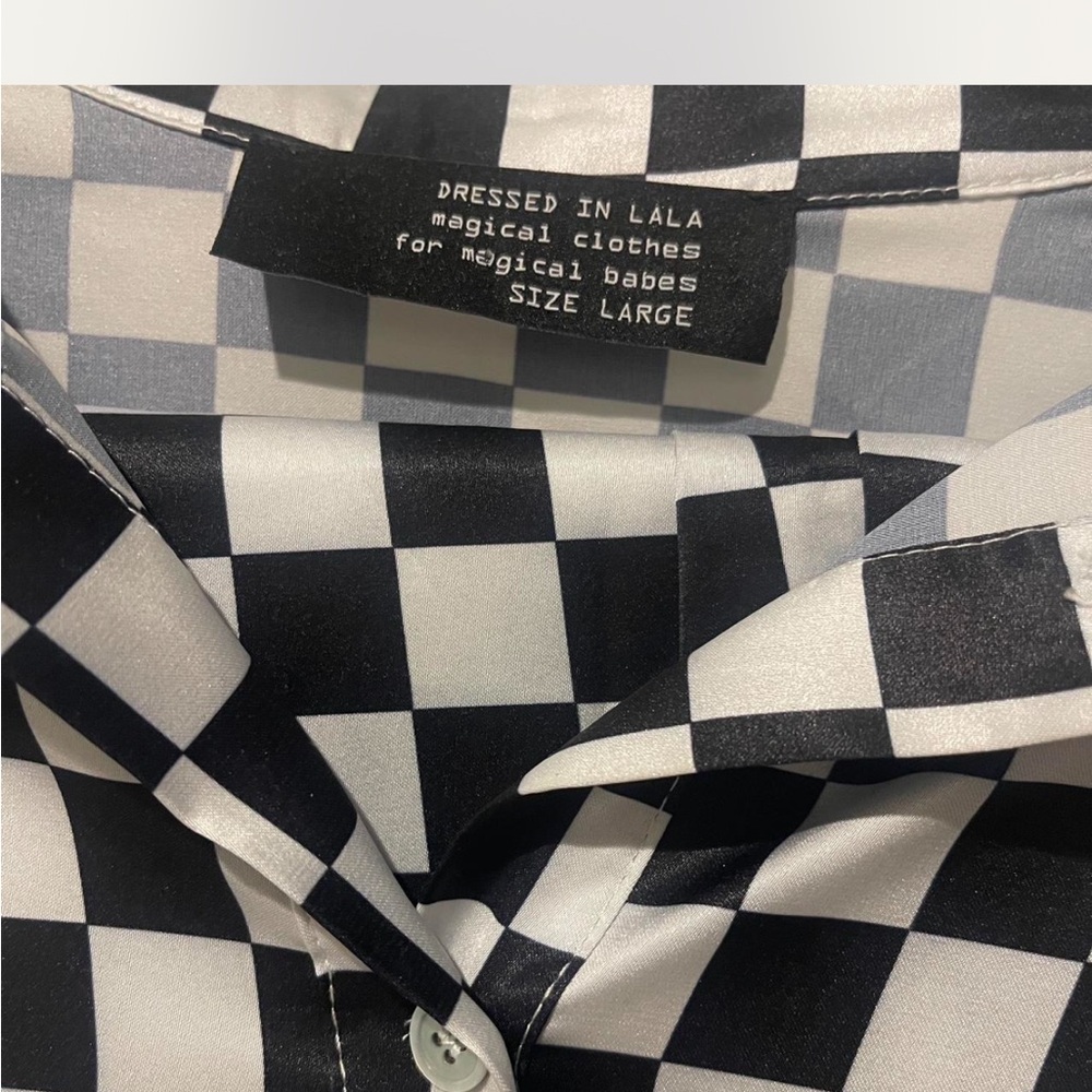 Dressed in LALA Monochrome Checkered Blouse